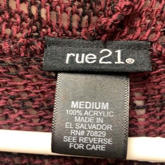 RUE21 Medium Long Open Front Cardigan Vest Burgundy & Black - Picture 3 of 13